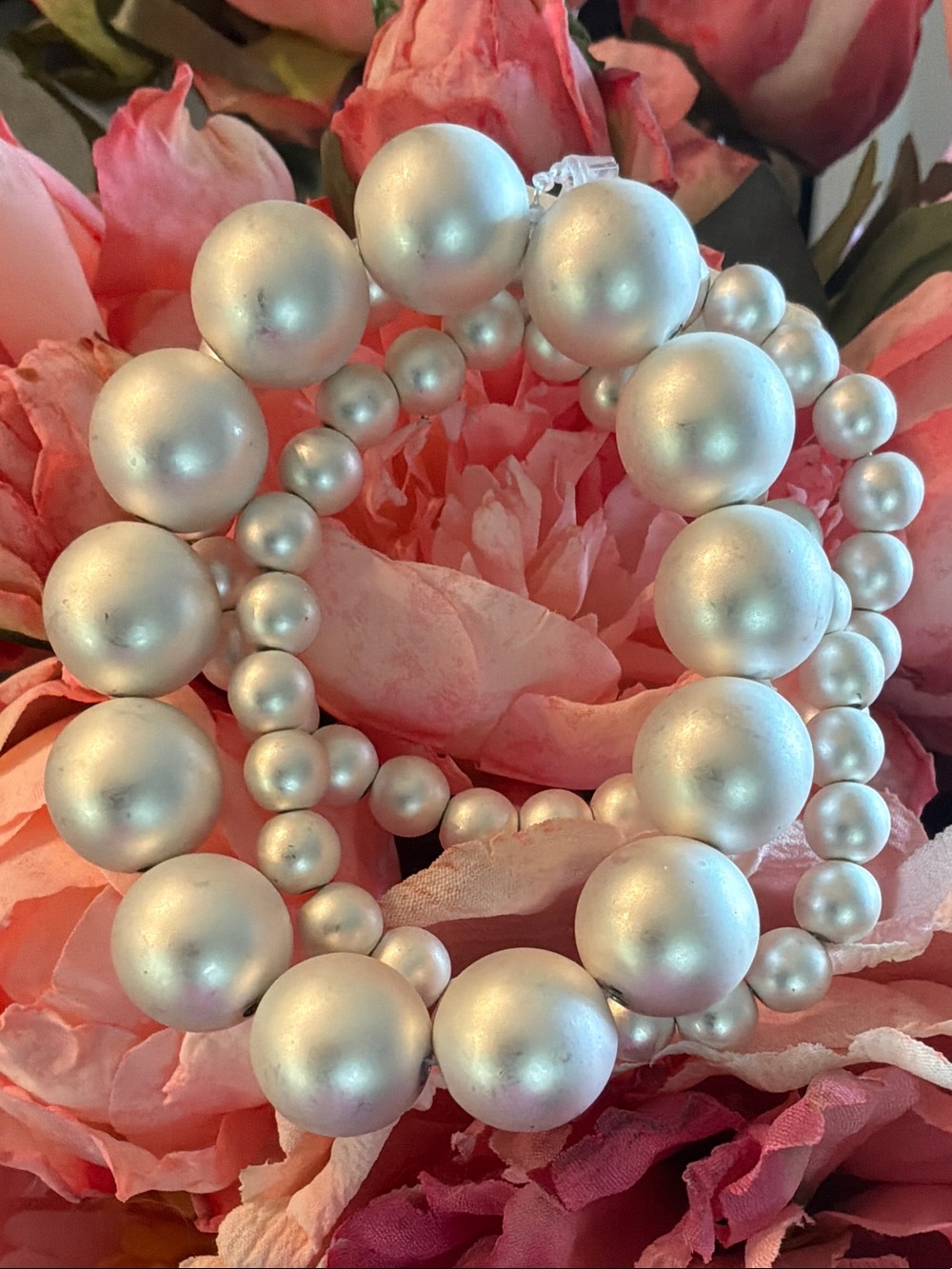 Classic Pearl Stretch Bracelet Set in matte silvery white finish